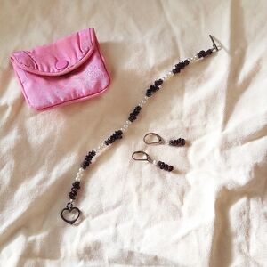 Garnet and Pearl Necklace and Earring Set